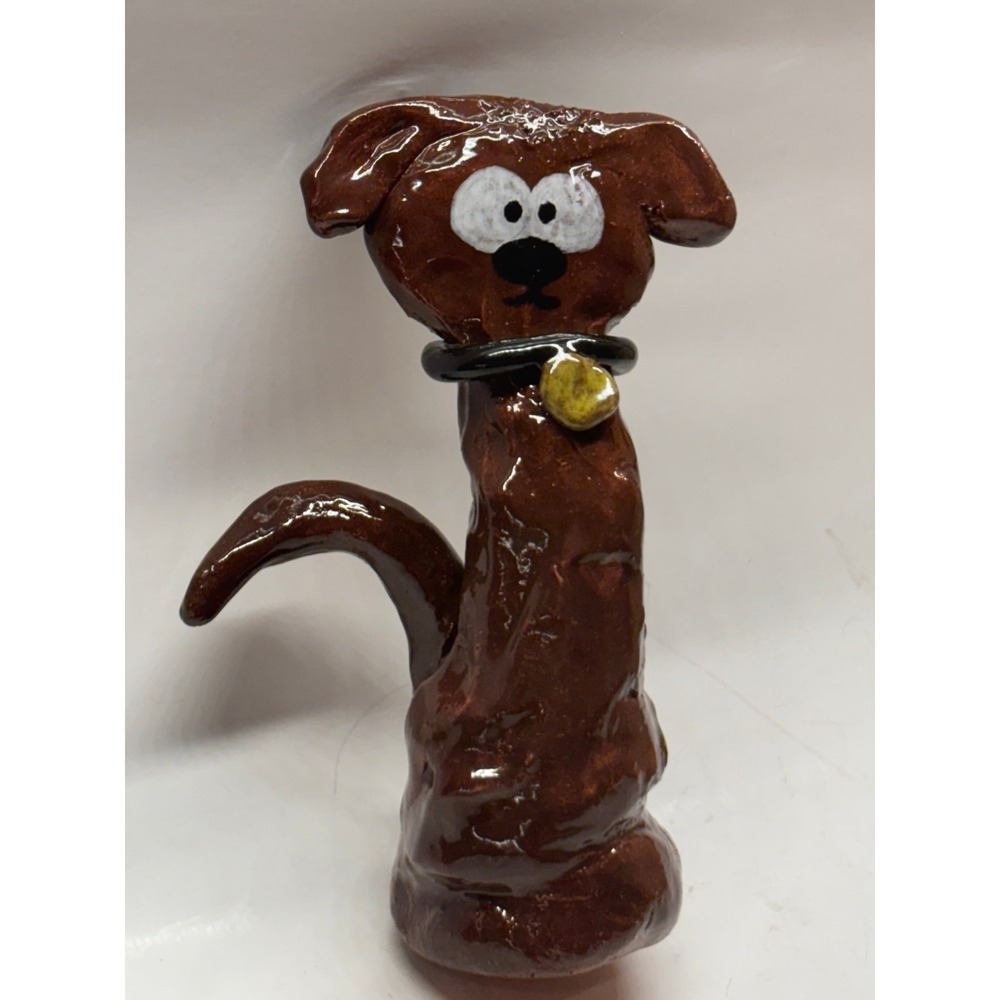 Pottery Handcrafted Clay Ceramic Studio Art  Dog 6 1/2'' Figurine  sculpture